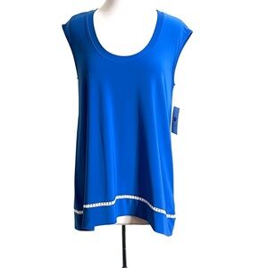 Chaus New York Royal Blue Sleeveless Top Airy Lightweight High-Low Hem, Sz L NWT